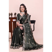 Generic Women's Georgette Embroidered Saree With Unstitched Blouse 5.5Mtr�(Charcoal Green)
