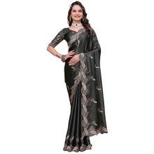 Generic Women's Georgette Embroidered Saree With Unstitched Blouse 5.5Mtr�(Charcoal Green)