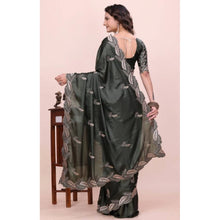 Generic Women's Georgette Embroidered Saree With Unstitched Blouse 5.5Mtr�(Charcoal Green)