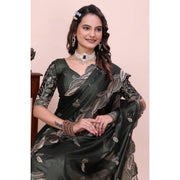 Generic Women's Georgette Embroidered Saree With Unstitched Blouse 5.5Mtr�(Charcoal Green)