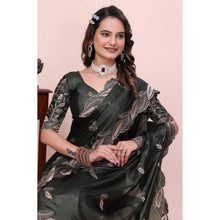 Generic Women's Georgette Embroidered Saree With Unstitched Blouse 5.5Mtr�(Charcoal Green)