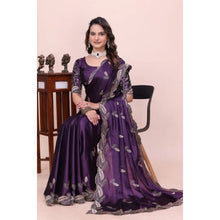 Generic Women's Georgette Embroidered Saree With Unstitched Blouse 5.5Mtr�(Purple)