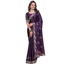Generic Women's Georgette Embroidered Saree With Unstitched Blouse 5.5Mtr�(Purple)