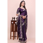 Generic Women's Georgette Embroidered Saree With Unstitched Blouse 5.5Mtr�(Purple)