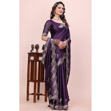Generic Women's Georgette Embroidered Saree With Unstitched Blouse 5.5Mtr�(Purple)