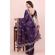 Generic Women's Georgette Embroidered Saree With Unstitched Blouse 5.5Mtr�(Purple)