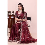Generic Women's Georgette Embroidered Saree With Unstitched Blouse 5.5Mtr�(Maroon)