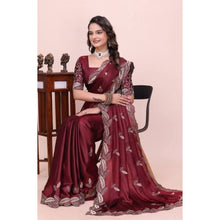Generic Women's Georgette Embroidered Saree With Unstitched Blouse 5.5Mtr�(Maroon)
