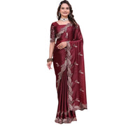 Generic Women's Georgette Embroidered Saree With Unstitched Blouse 5.5Mtr�(Maroon)