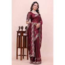 Generic Women's Georgette Embroidered Saree With Unstitched Blouse 5.5Mtr�(Maroon)