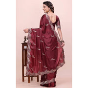 Generic Women's Georgette Embroidered Saree With Unstitched Blouse 5.5Mtr�(Maroon)