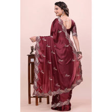 Generic Women's Georgette Embroidered Saree With Unstitched Blouse 5.5Mtr�(Maroon)