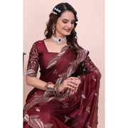 Generic Women's Georgette Embroidered Saree With Unstitched Blouse 5.5Mtr�(Maroon)