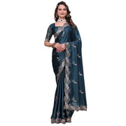 Generic Women's Georgette Embroidered Saree With Unstitched Blouse 5.5Mtr�(Teal)