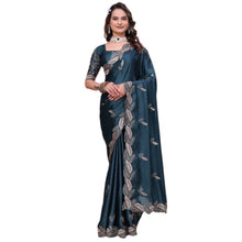Generic Women's Georgette Embroidered Saree With Unstitched Blouse 5.5Mtr�(Teal)