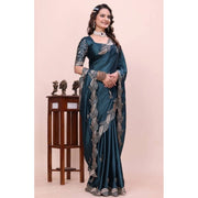 Generic Women's Georgette Embroidered Saree With Unstitched Blouse 5.5Mtr�(Teal)