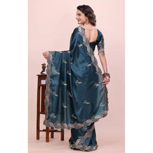 Generic Women's Georgette Embroidered Saree With Unstitched Blouse 5.5Mtr�(Teal)
