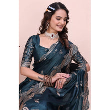 Generic Women's Georgette Embroidered Saree With Unstitched Blouse 5.5Mtr�(Teal)