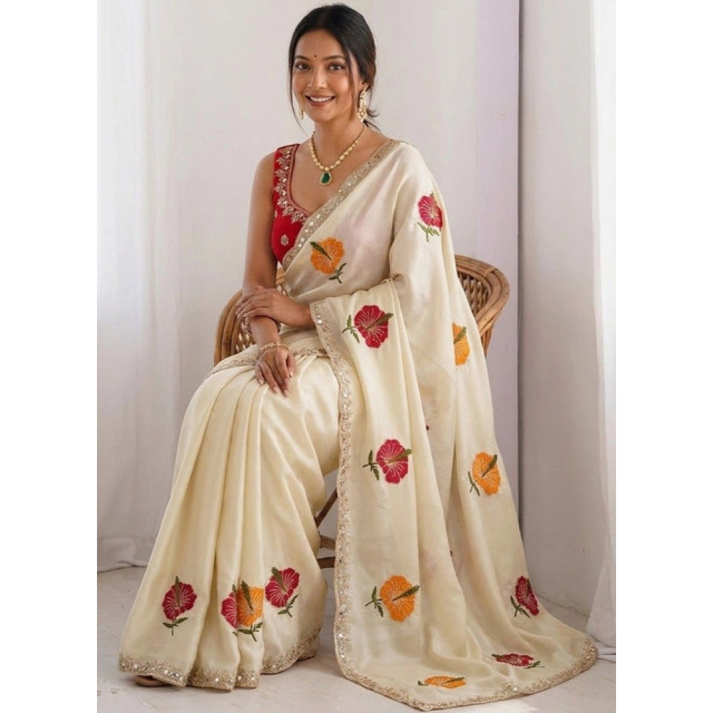 Generic Women's Georgette Embellished Saree With Unstitched Blouse 5.5Mtr�(Beige)