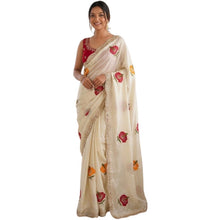 Generic Women's Georgette Embellished Saree With Unstitched Blouse 5.5Mtr�(Beige)