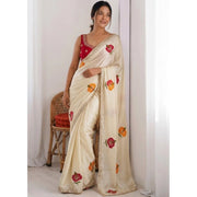 Generic Women's Georgette Embellished Saree With Unstitched Blouse 5.5Mtr�(Beige)