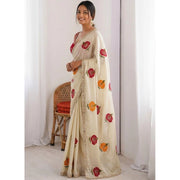 Generic Women's Georgette Embellished Saree With Unstitched Blouse 5.5Mtr�(Beige)