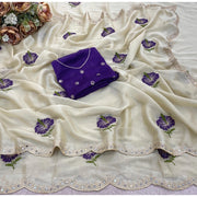 Generic Women's Georgette Embellished Saree With Unstitched Blouse 5.5Mtr�(Off-White)