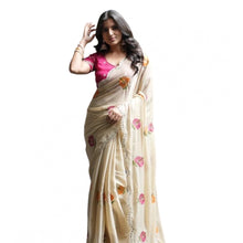 Generic Women's Georgette Embellished Saree With Unstitched Blouse 5.5Mtr�(Cream-Pink)