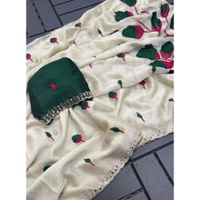 Generic Women's Georgette Embellished Saree With Unstitched Blouse 5.5Mtr�(Cream-Green)