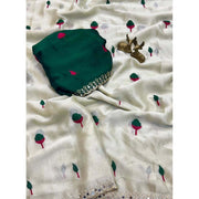 Generic Women's Georgette Embellished Saree With Unstitched Blouse 5.5Mtr�(Cream-Green)