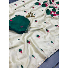 Generic Women's Georgette Embellished Saree With Unstitched Blouse 5.5Mtr�(Cream-Green)
