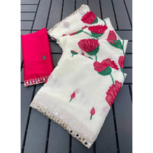 Generic Women's Georgette Embellished Saree With Unstitched Blouse 5.5Mtr�(Cream-Red)