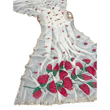 Generic Women's Georgette Embellished Saree With Unstitched Blouse 5.5Mtr�(Cream-Red)