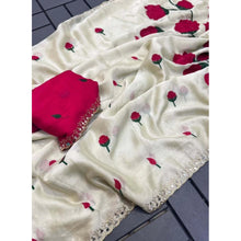 Generic Women's Georgette Embellished Saree With Unstitched Blouse 5.5Mtr�(Cream-Red)
