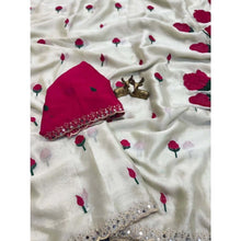 Generic Women's Georgette Embellished Saree With Unstitched Blouse 5.5Mtr�(Cream-Red)