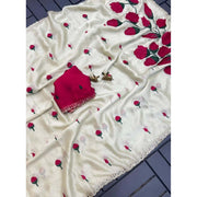 Generic Women's Georgette Embellished Saree With Unstitched Blouse 5.5Mtr�(Cream-Red)