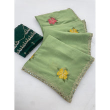 Generic Women's Georgette Embellished Saree With Unstitched Blouse 5.5Mtr�(Light Green)