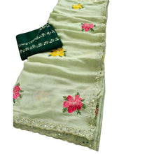 Generic Women's Georgette Embellished Saree With Unstitched Blouse 5.5Mtr�(Light Green)