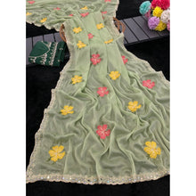 Generic Women's Georgette Embellished Saree With Unstitched Blouse 5.5Mtr�(Light Green)