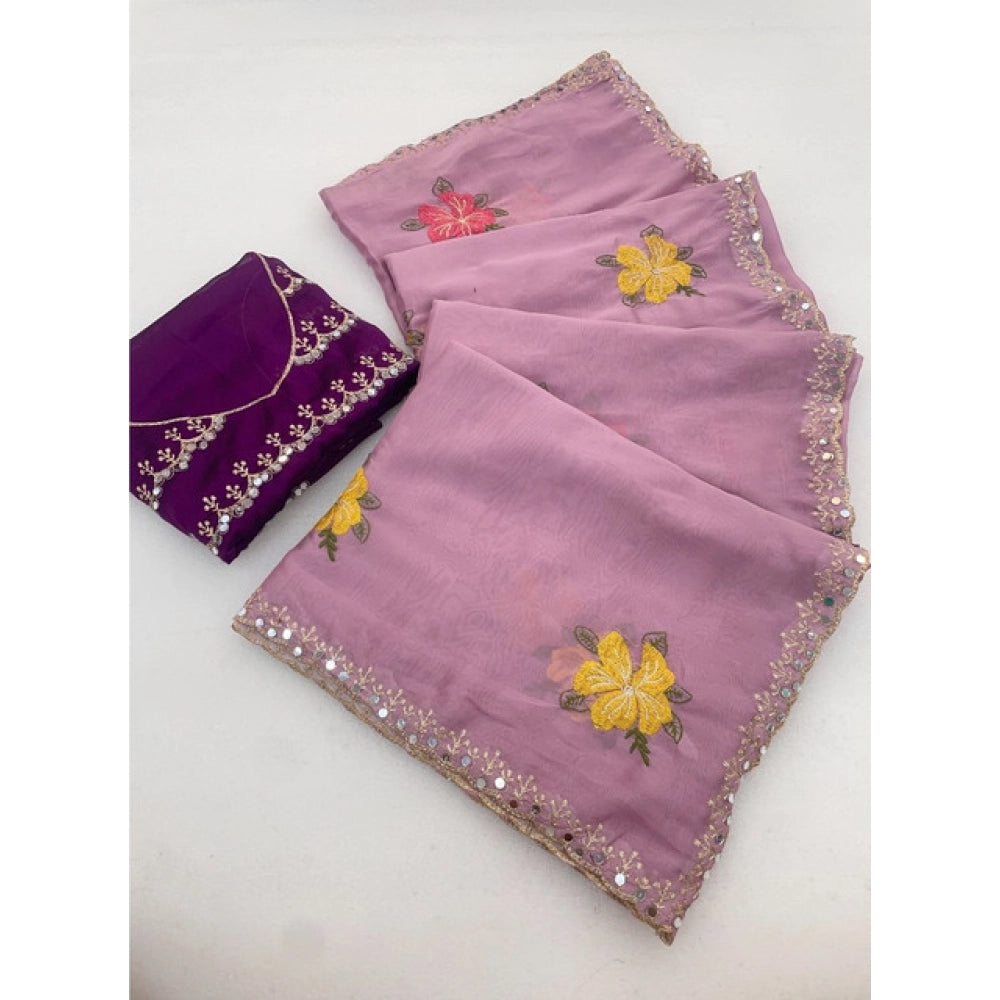 Generic Women's Georgette Embellished Saree With Unstitched Blouse 5.5Mtr�(Lavender)