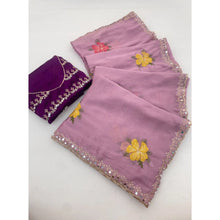 Generic Women's Georgette Embellished Saree With Unstitched Blouse 5.5Mtr�(Lavender)