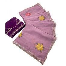 Generic Women's Georgette Embellished Saree With Unstitched Blouse 5.5Mtr�(Lavender)