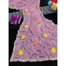 Generic Women's Georgette Embellished Saree With Unstitched Blouse 5.5Mtr�(Lavender)