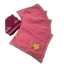 Generic Women's Georgette Embellished Saree With Unstitched Blouse 5.5Mtr�(Pink)