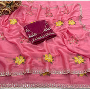 Generic Women's Georgette Embellished Saree With Unstitched Blouse 5.5Mtr�(Pink)