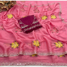 Generic Women's Georgette Embellished Saree With Unstitched Blouse 5.5Mtr�(Pink)