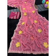 Generic Women's Georgette Embellished Saree With Unstitched Blouse 5.5Mtr�(Pink)