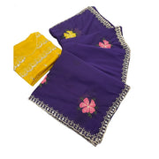 Generic Women's Georgette Embellished Saree With Unstitched Blouse 5.5Mtr�(Purple)