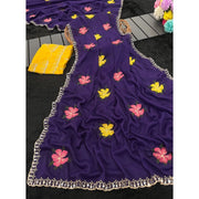 Generic Women's Georgette Embellished Saree With Unstitched Blouse 5.5Mtr�(Purple)