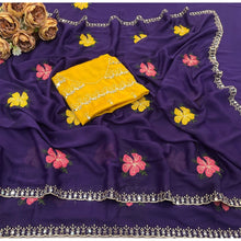 Generic Women's Georgette Embellished Saree With Unstitched Blouse 5.5Mtr�(Purple)